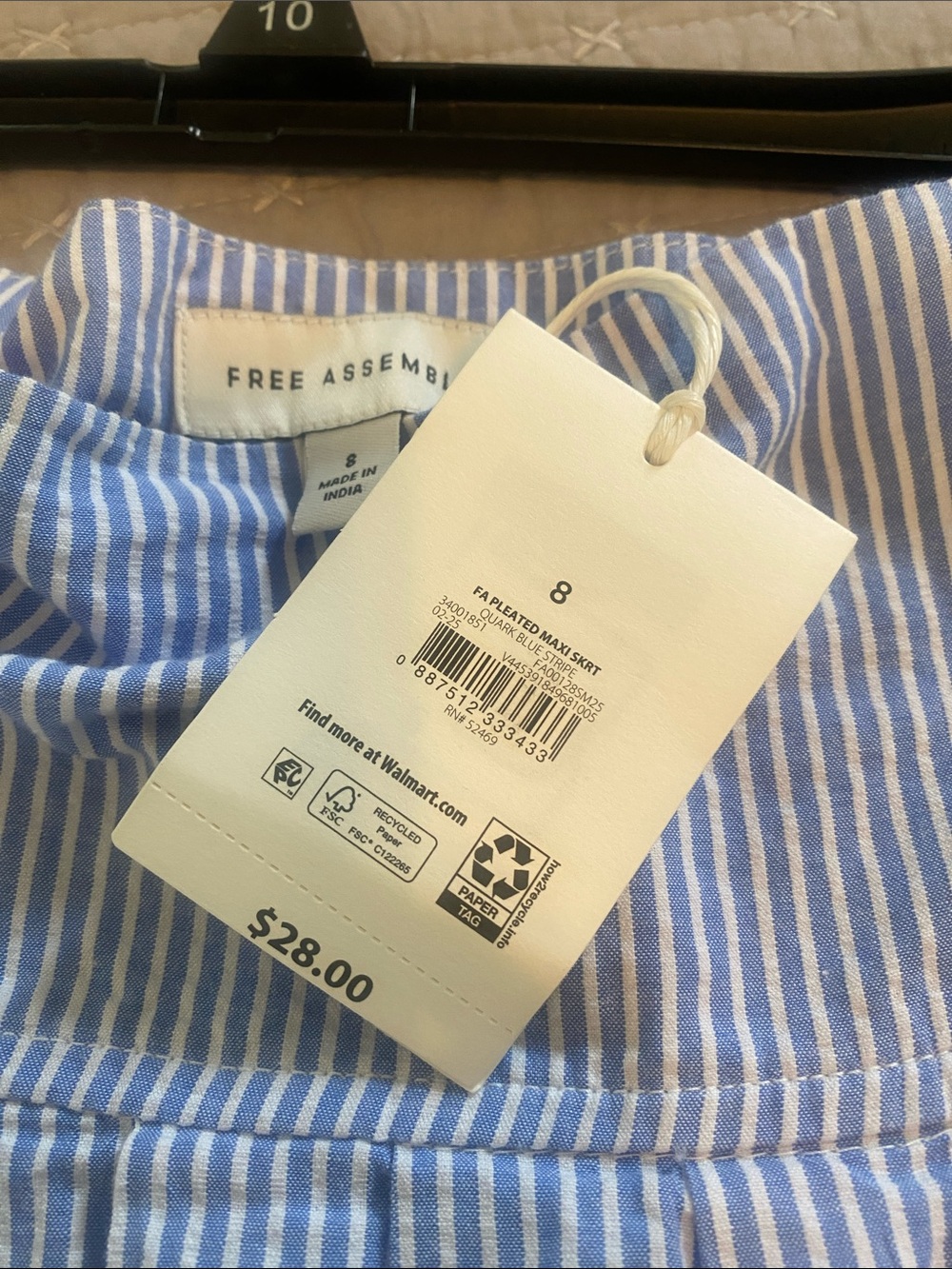 Blue & White Striped A-Line Midi Skirt with Yellow Floral Embroidery - Picture 2 of 6
